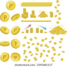 Illustration set of point coins with P mark