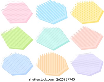 Illustration set of polygonal frames with colorful dots and stripes