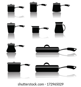  illustration with set of pots and pans for your design
