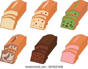 Illustration set of pound cakes of various tastes