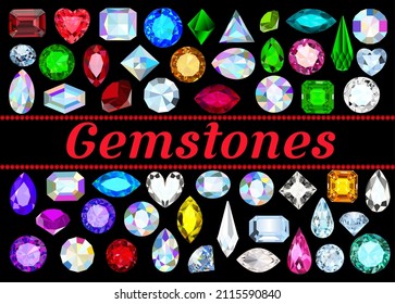 illustration set of precious stones of different cuts and colors