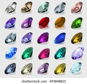 illustration set of precious stones of different  colors