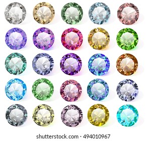 illustration set of precious stones of different  colors