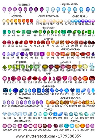 illustration set of precious stones of different cuts and colors