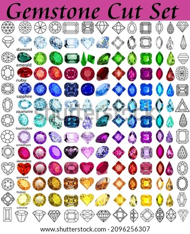 illustration set of precious stones of different cuts and colors