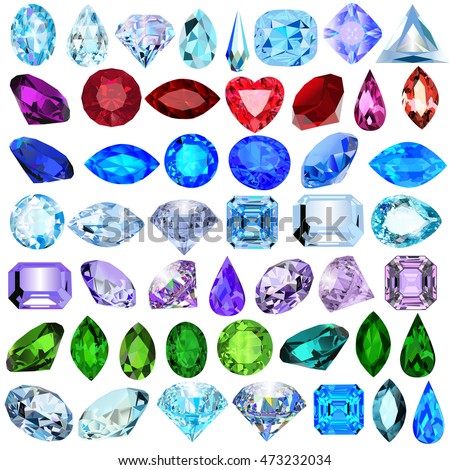 illustration set of precious stones of different cuts and colors