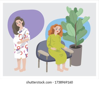 illustration set of pregnant women characters. Mother's day concept flat vector bundles.