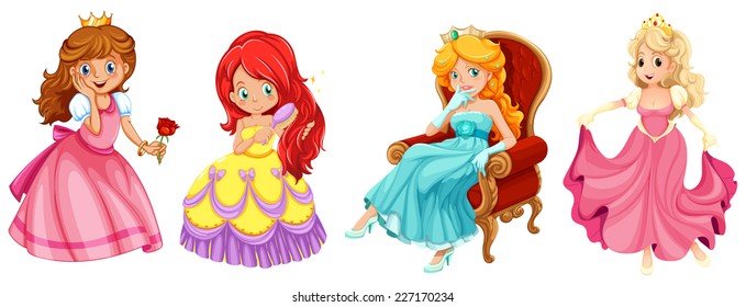 illustration of a set of princess and queens