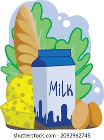 ilustración de un conjunto de productos y compras. Ilustración del vector