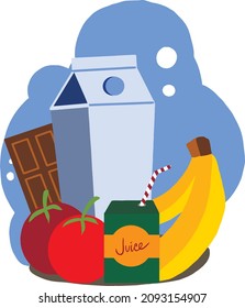ilustración de un conjunto de productos y compras. Ilustración del vector