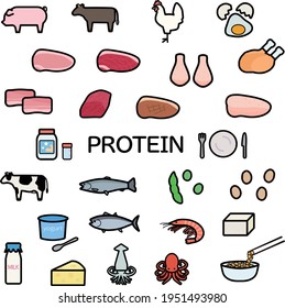 Illustration set of protein food