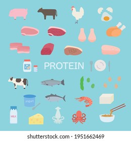 Illustration set of protein food