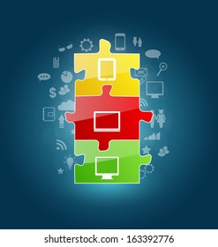Illustration set puzzles with infographic elements - vector