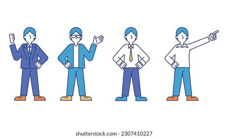 Illustration set Q of a male business person.