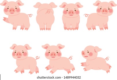 

Illustration Set Of Quadruped Pigs In Various Directions