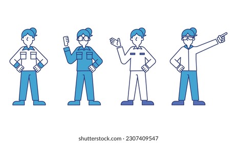 Illustration set R of men wearing work clothes