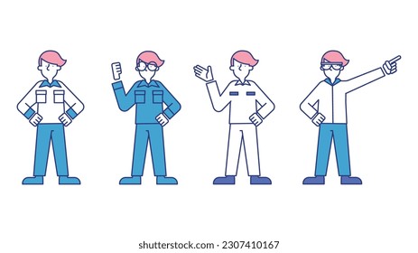 Illustration set R of men wearing work clothes