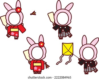 Illustration set of rabbit costume with face