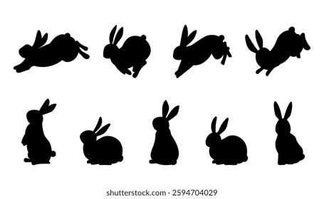 Illustration set of the rabbit silhouettes in various poses