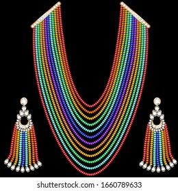 Illustration set of rainbow beads and bead earrings