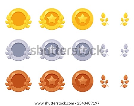 Illustration set of ranking medals with laurel decoration