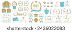 Illustration Set of Rankings, Awards, Medals, ribbons, laurel wreaths with Text frames, Borders and Other Decorations, Gold and Blue ver.  (Text translation: "Ranking","Position") Open path available.
