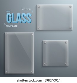 Illustration of Set of Realistic Vector Glass Plate Template Icons. EPS10 Vector Plastic Plate Banner Set