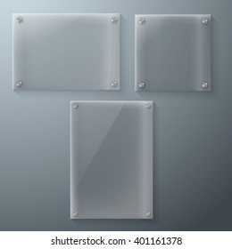 Illustration of Set of Realistic Vector Glass Frame Template. EPS10 Vector Plastic Plate Set