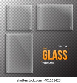 Illustration of Set of Realistic Vector Glass Frame Template. EPS10 Vector Plastic Plate Set Isolated on Transparent Style Background