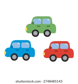 Illustration set of red, blue and green minicars