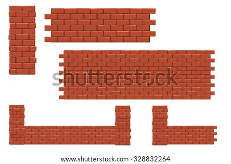 illustration of set of red brick pieces such as wall, column, gates on white background 商業照片 © 