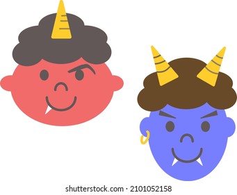 Ilustración de un demonio rojo y un demonio azul, que aparecen como villanos en el folclore y los acontecimientos japoneses