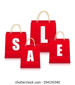 Illustration Set of Red Empty Shopping Bags Isolated on White Background - Vector
