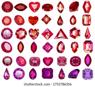 Illustration set of red gems of different cuts and shapes