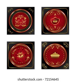 Illustration set red gold-framed labels - vector