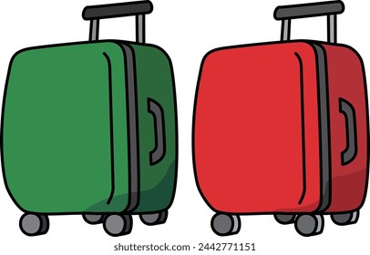 Illustration set of red and green suitcases