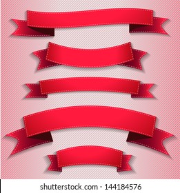 Illustration set of red ribbons flags. Vector.