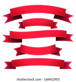 Ilustración de cintas rojas aisladas en blanco. Vector. 