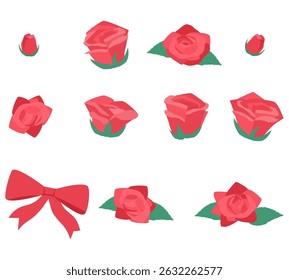 Illustration set of red roses.