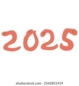 Illustration set of red snakes in the shape of the numbers 2025.