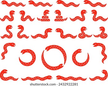 Illustration set of red snakes in various poses