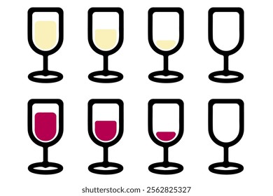 Illustration set of red wine and white wine in wine glasses