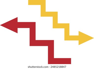 Conjunto de ilustraciones de iconos de flecha rojos y amarillos zigzagueando como escaleras