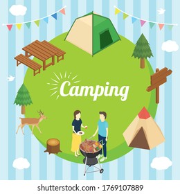 Illustrationssatz, der das Bild des Campings widerspiegelt