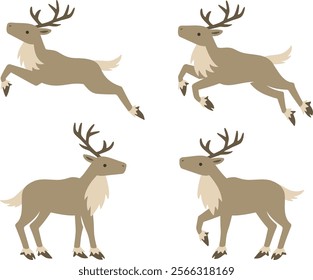 Illustration set of reindeer in various poses