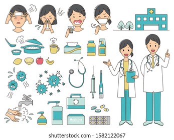 illustration set related with hospital