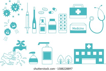 illustration set related with hospital