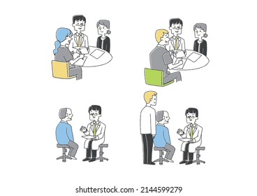 Illustration set related to medical care for the elderly Comical handwritten person vector, color on line drawing

