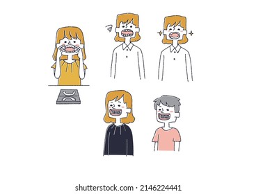 Illustration set related to orthodontics Comical handwritten person vector, line drawing and color