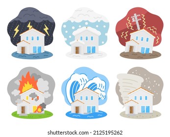 Illustration set of residential disasters.